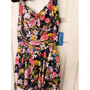 Halcurt‎ Floral Print Ruched Skirted Swim Dress Tummy Control women's M